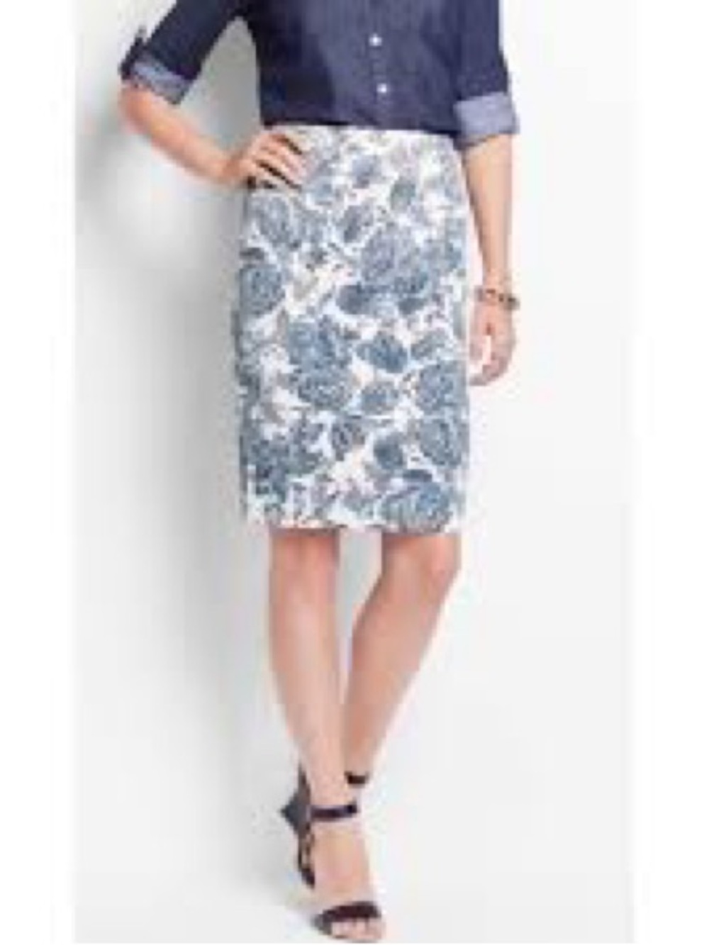 Ann Taylor Womens Toile De Jouy Pencil Skirt Blue White